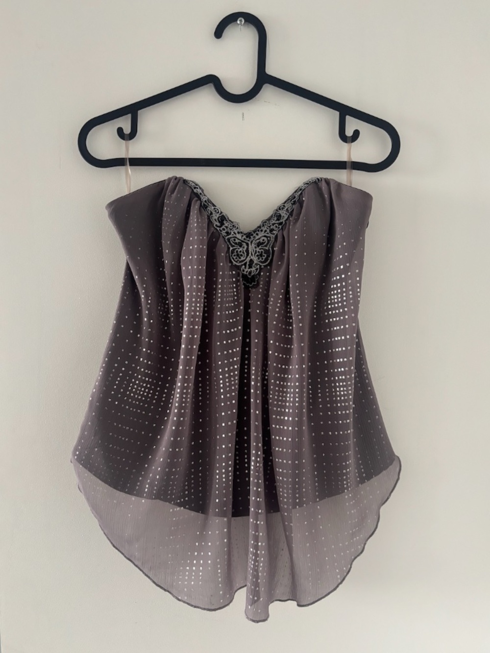 Vintage Grey/Purple and Silver Dotted Corset Top – Size Small